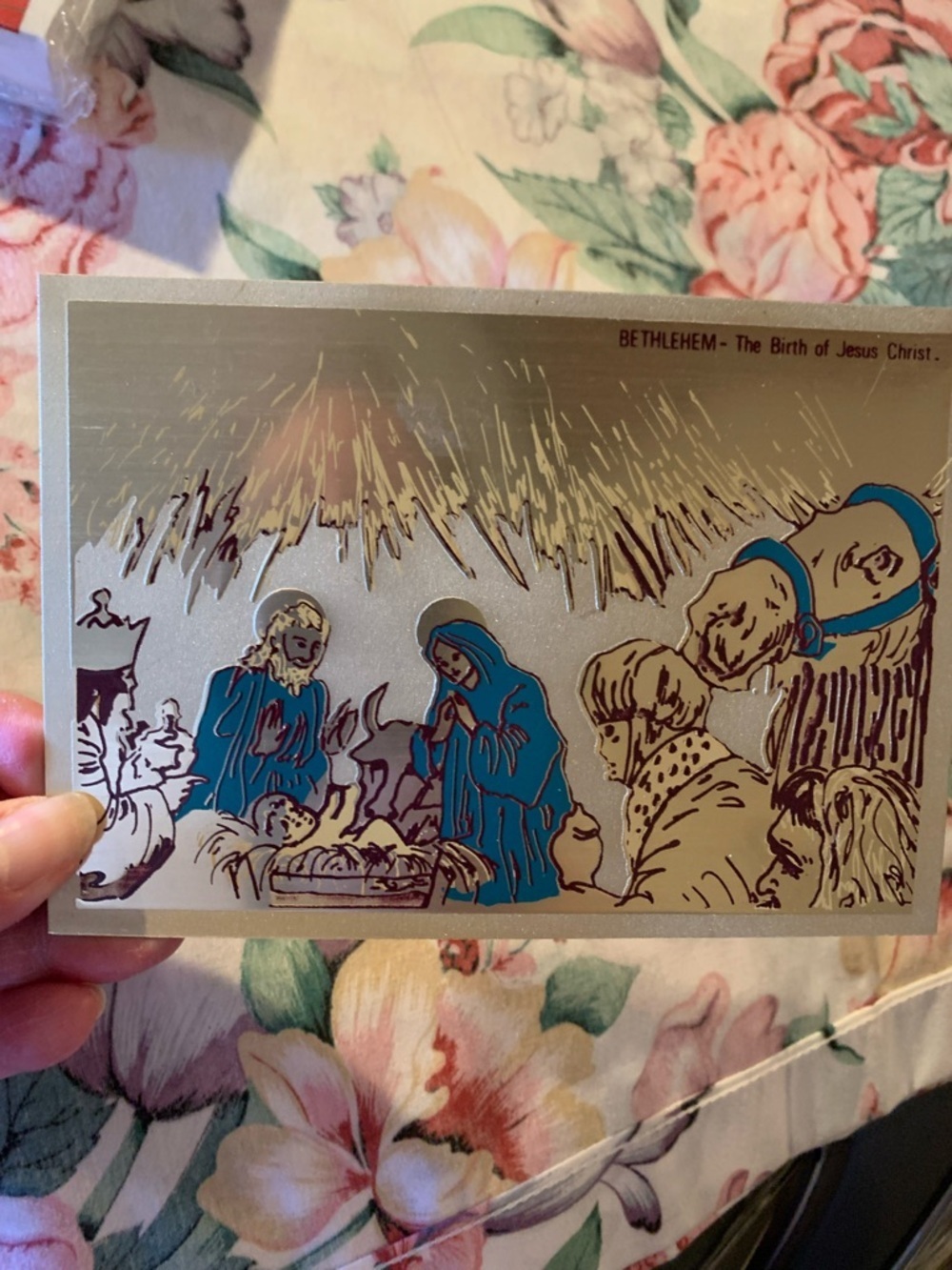 Vintage Nativity Christmas Card - Blue & Gold Foil